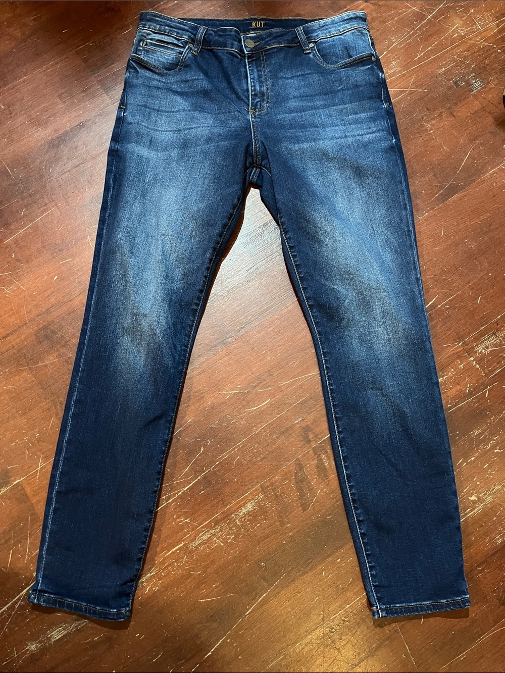 Kut from the Kloth Dark Blue Jeans with Gold Stitching